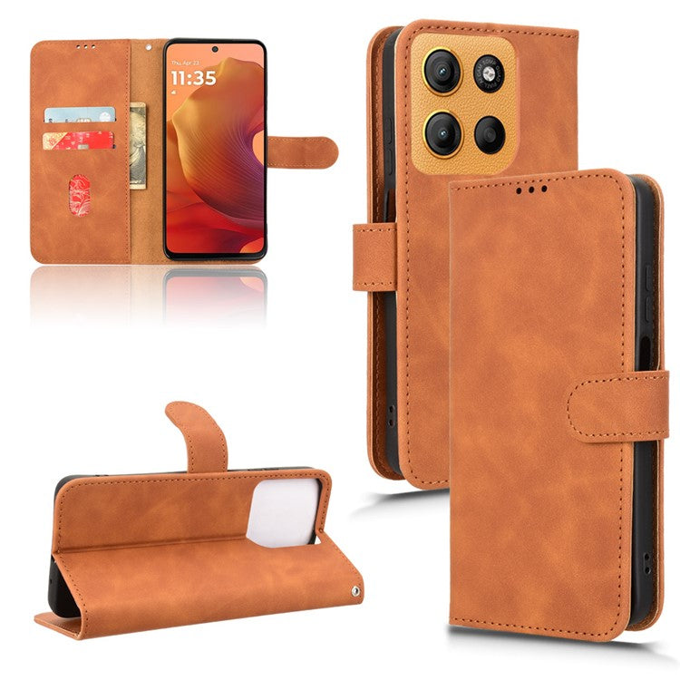 For Motorola Moto G15 4G Leather Case Skin Feel Anti Drop Wallet Flip Phone Cover - Brown