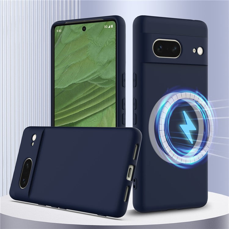 For Google Pixel 7 5G Case Compatible with MagSafe Liquid Silicone Phone Cover with Lanyard - Dark Blue