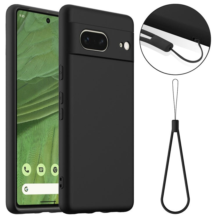 For Google Pixel 7 5G Case Compatible with MagSafe Liquid Silicone Phone Cover with Lanyard - Black