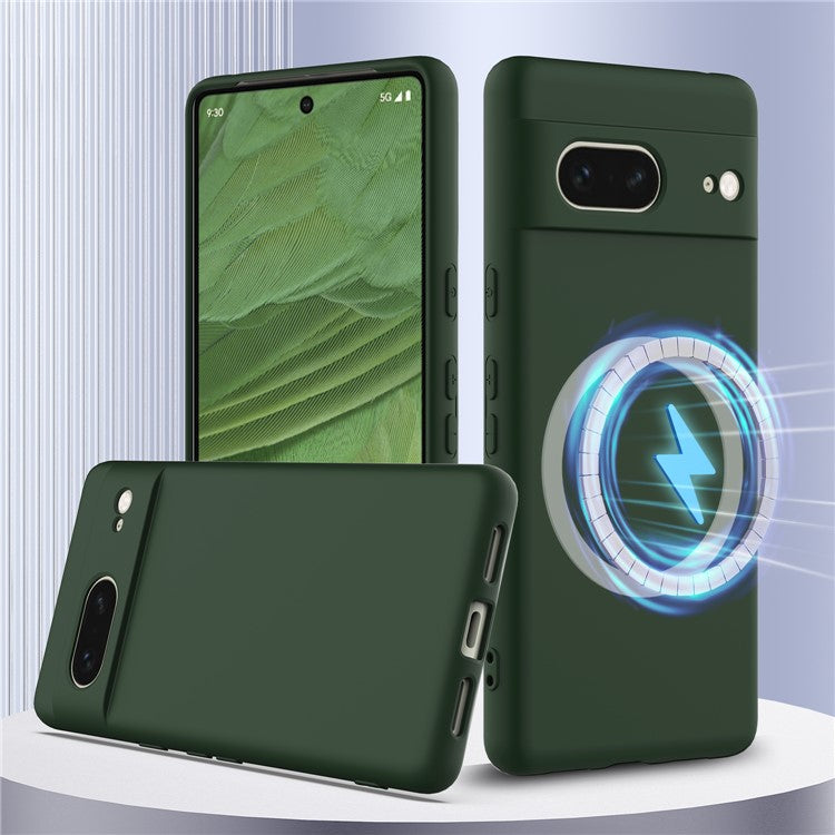 For Google Pixel 7 5G Case Compatible with MagSafe Liquid Silicone Phone Cover with Lanyard - Dark Green