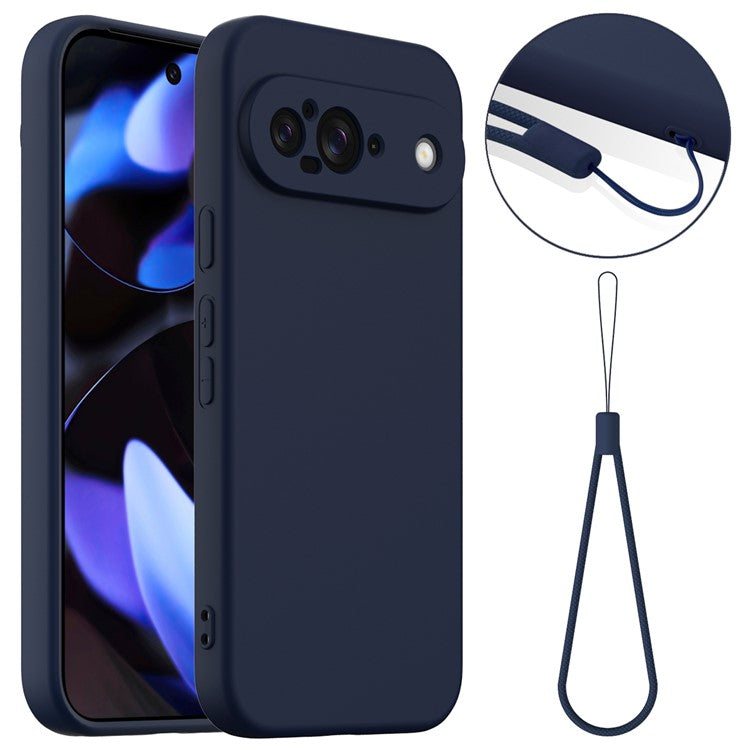 For Google Pixel 9 Case Compatible with MagSafe Liquid Silicone Phone Cover with Lanyard - Dark Blue