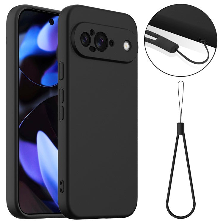 For Google Pixel 9 Case Compatible with MagSafe Liquid Silicone Phone Cover with Lanyard - Black