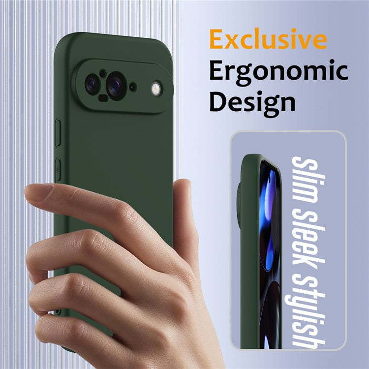 For Google Pixel 9 Case Compatible with MagSafe Liquid Silicone Phone Cover with Lanyard - Dark Green