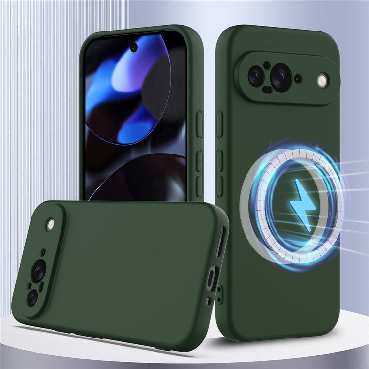 For Google Pixel 9 Case Compatible with MagSafe Liquid Silicone Phone Cover with Lanyard - Dark Green