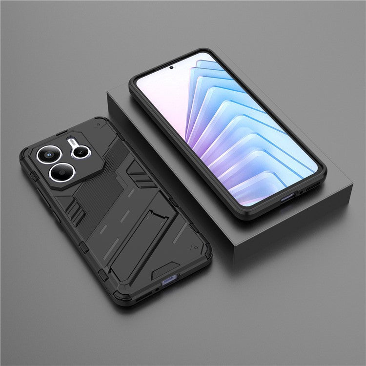 For Xiaomi Redmi Note 14 5G Case PC + TPU Shockproof Phone Cover with Kickstand - Black