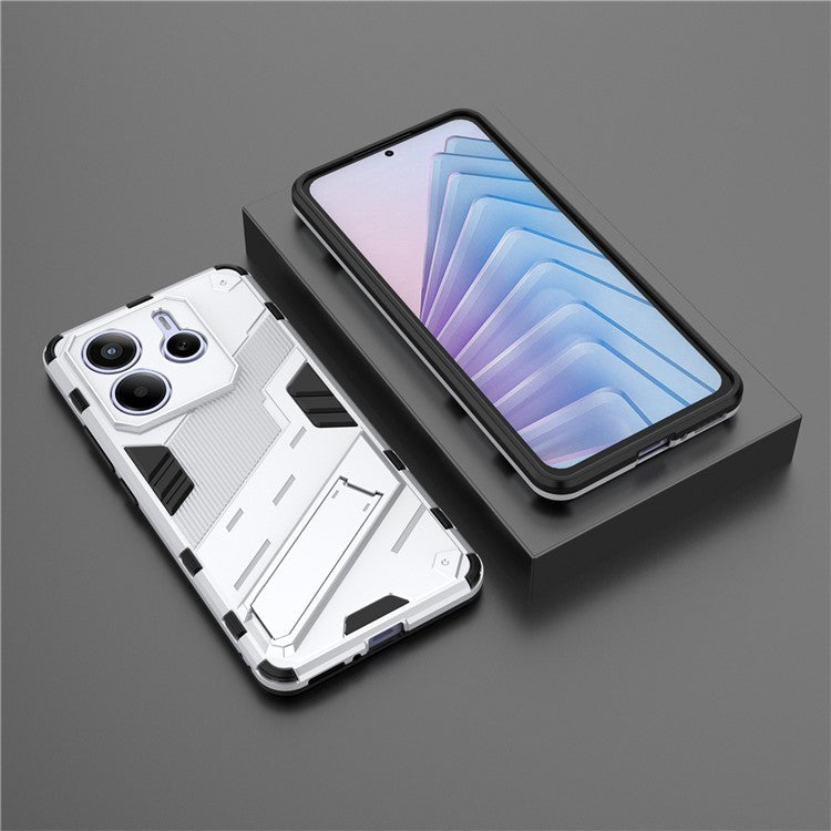 For Xiaomi Redmi Note 14 5G Case PC + TPU Shockproof Phone Cover with Kickstand - White