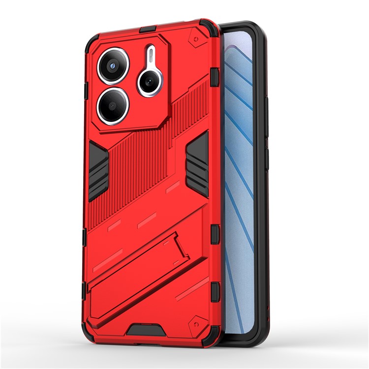 For Xiaomi Redmi Note 14 5G Case PC + TPU Shockproof Phone Cover with Kickstand - Red