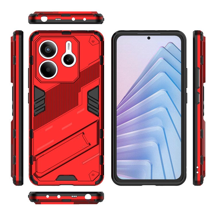 For Xiaomi Redmi Note 14 5G Case PC + TPU Shockproof Phone Cover with Kickstand - Red