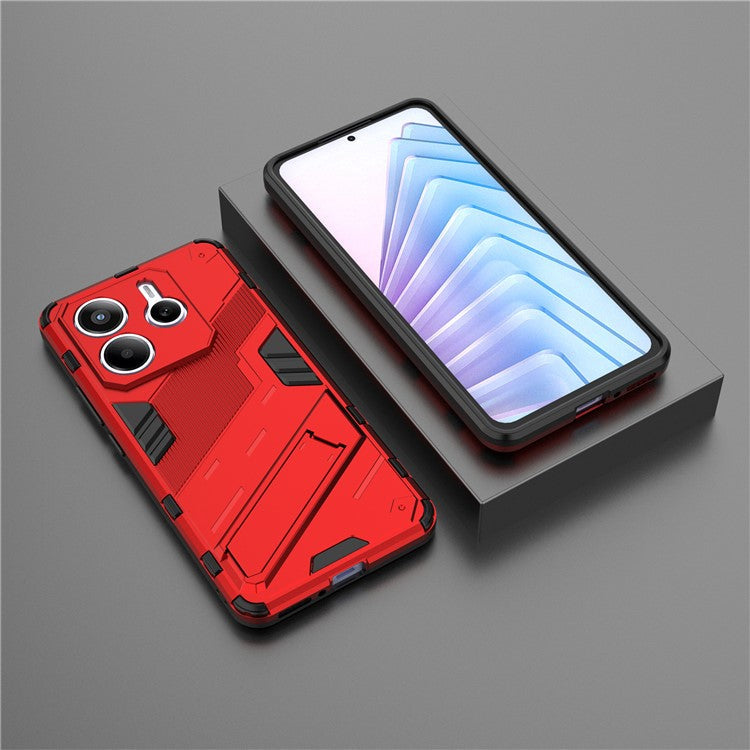 For Xiaomi Redmi Note 14 5G Case PC + TPU Shockproof Phone Cover with Kickstand - Red