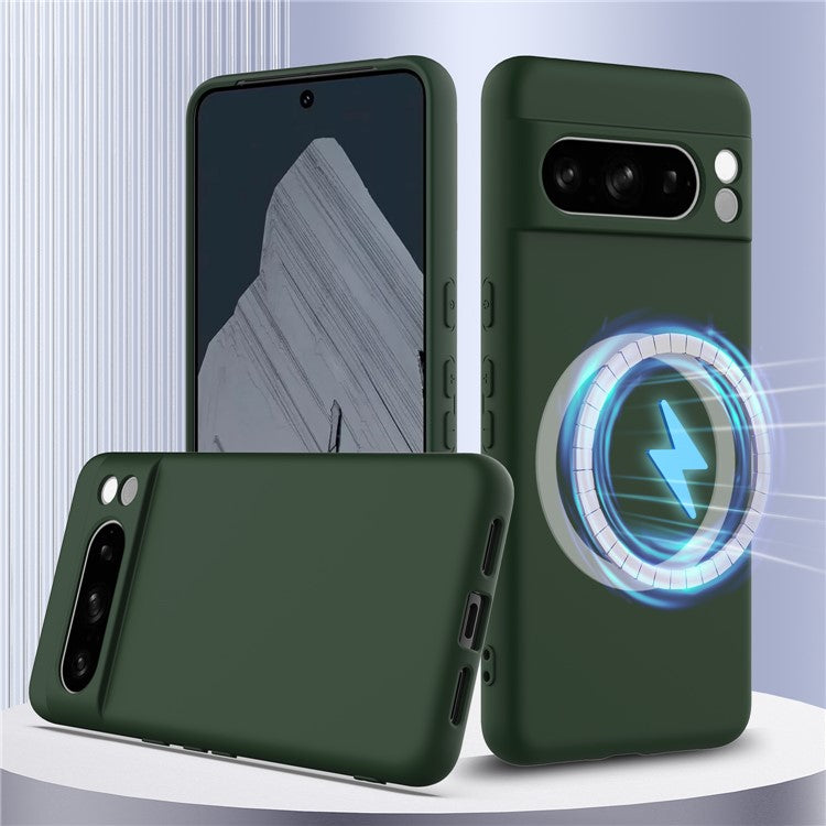 For Google Pixel 8 Pro Case Compatible with MagSafe Liquid Silicone Phone Cover with Lanyard - Dark Green