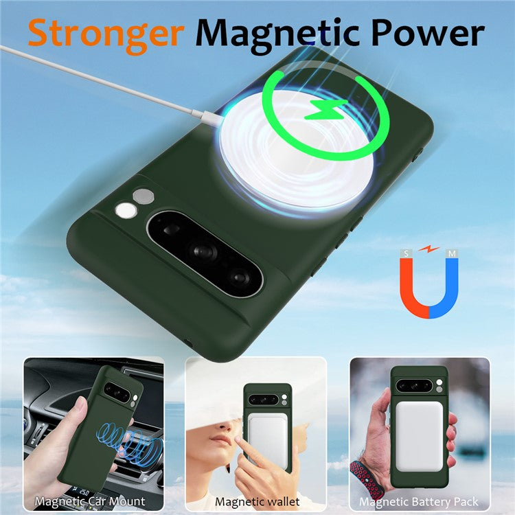 For Google Pixel 8 Pro Case Compatible with MagSafe Liquid Silicone Phone Cover with Lanyard - Dark Green