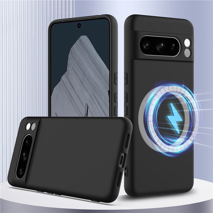 For Google Pixel 8 Pro Case Compatible with MagSafe Liquid Silicone Phone Cover with Lanyard - Black