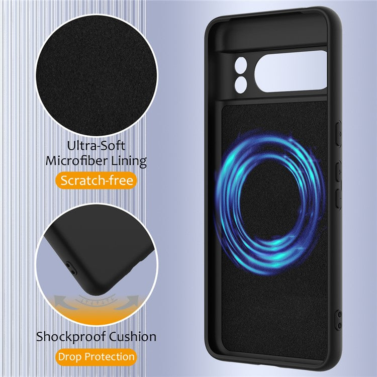 For Google Pixel 8 Pro Case Compatible with MagSafe Liquid Silicone Phone Cover with Lanyard - Black