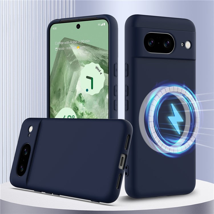 For Google Pixel 8 Case Compatible with MagSafe Liquid Silicone Phone Cover with Lanyard - Dark Blue