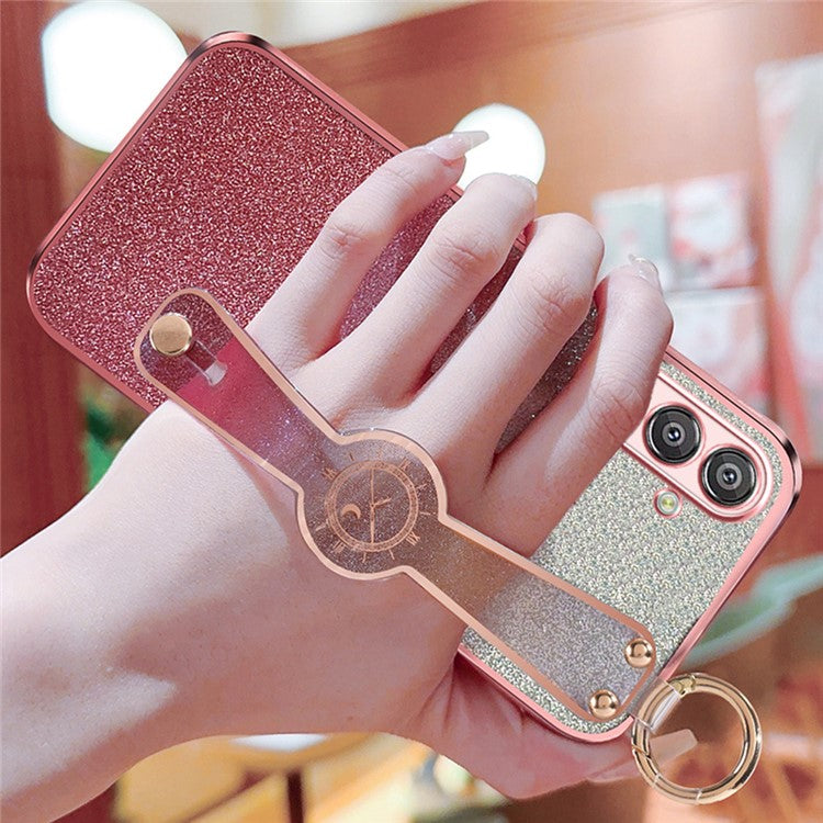 For Samsung Galaxy A16 5G / 4G Case Electroplated Glitter Hand Strap Kickstand TPU Back Cover with Shoulder Strap - Blue