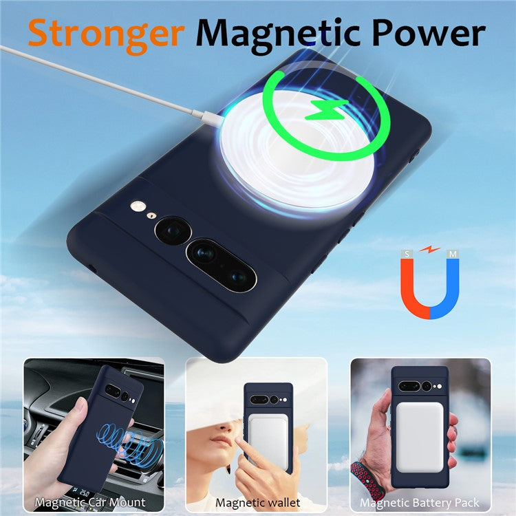 For Google Pixel 7 Pro 5G Case Compatible with MagSafe Liquid Silicone Phone Cover with Lanyard - Dark Blue