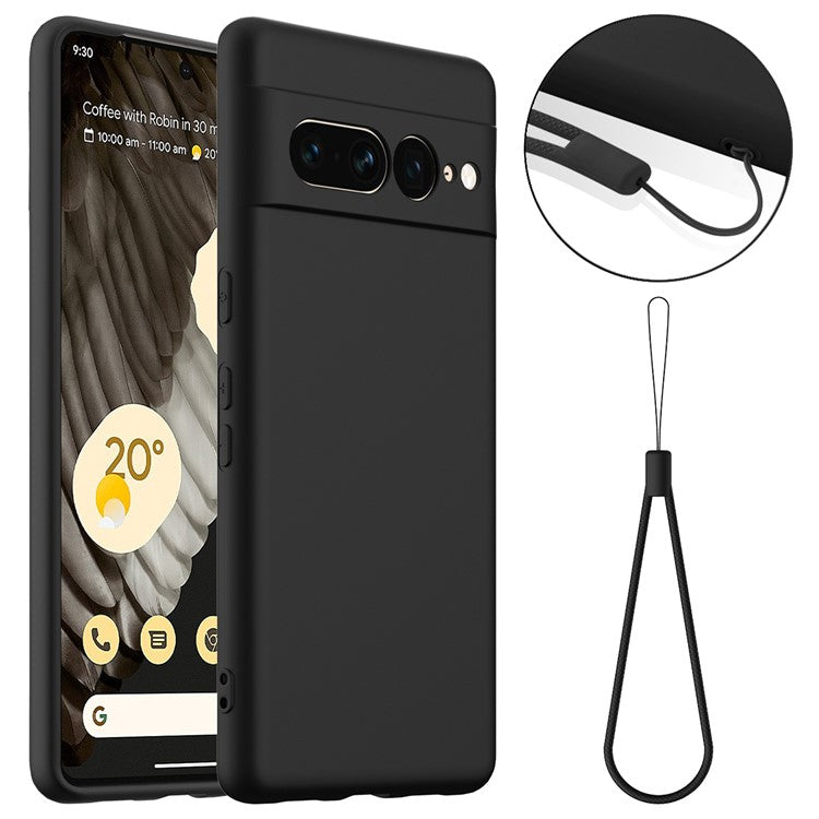 For Google Pixel 7 Pro 5G Case Compatible with MagSafe Liquid Silicone Phone Cover with Lanyard - Black