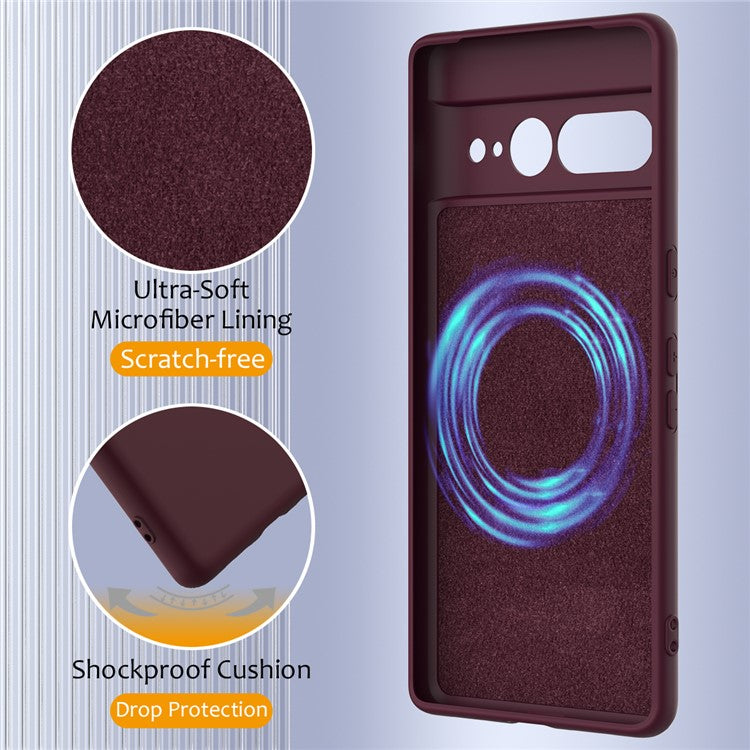 For Google Pixel 7 Pro 5G Case Compatible with MagSafe Liquid Silicone Phone Cover with Lanyard - Wine Red