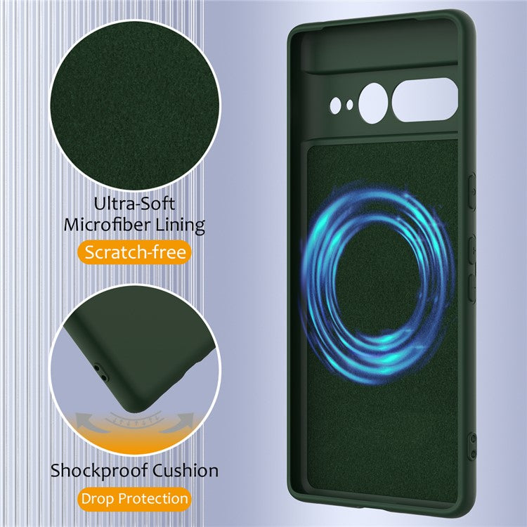 For Google Pixel 7 Pro 5G Case Compatible with MagSafe Liquid Silicone Phone Cover with Lanyard - Dark Green