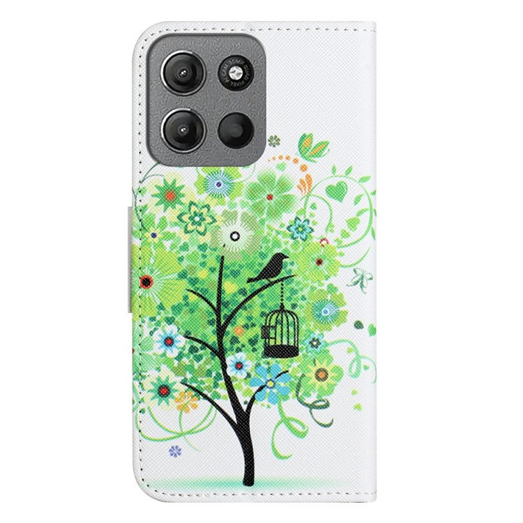 For Motorola Moto G15 4G / G15 Power 4G Case Pattern Printing Cross Texture Phone Leather Cover - Green Tree