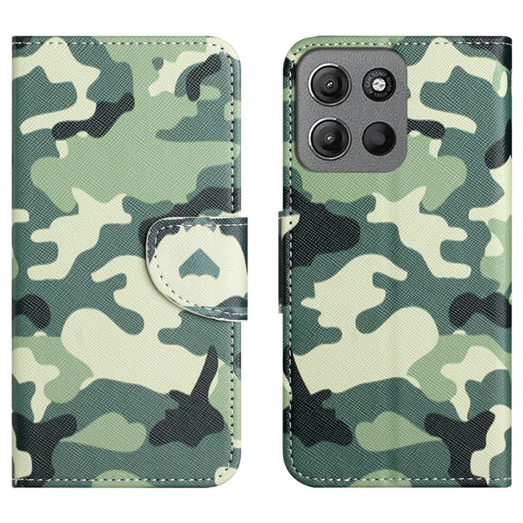 For Motorola Moto G15 4G / G15 Power 4G Case Pattern Printing Cross Texture Phone Leather Cover - Camouflage