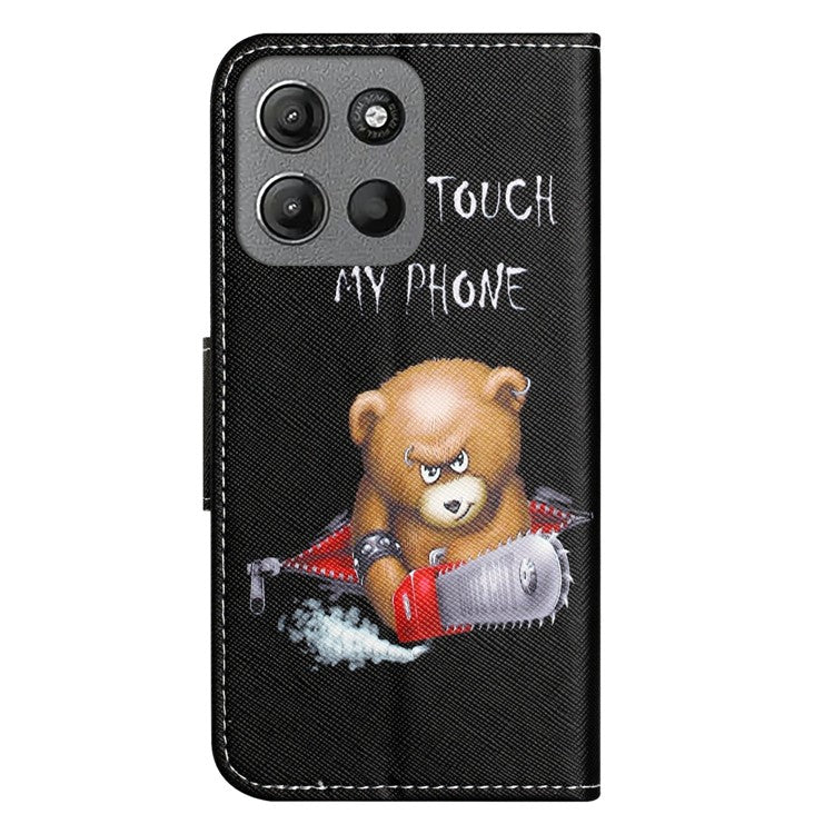 For Motorola Moto G15 4G / G15 Power 4G Case Pattern Printing Cross Texture Phone Leather Cover - Bear