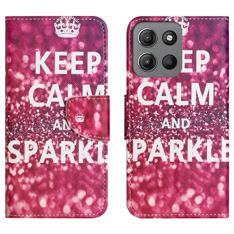 For Motorola Moto G15 4G / G15 Power 4G Case Pattern Printing Cross Texture Phone Leather Cover - Keep Calm and Sparkle