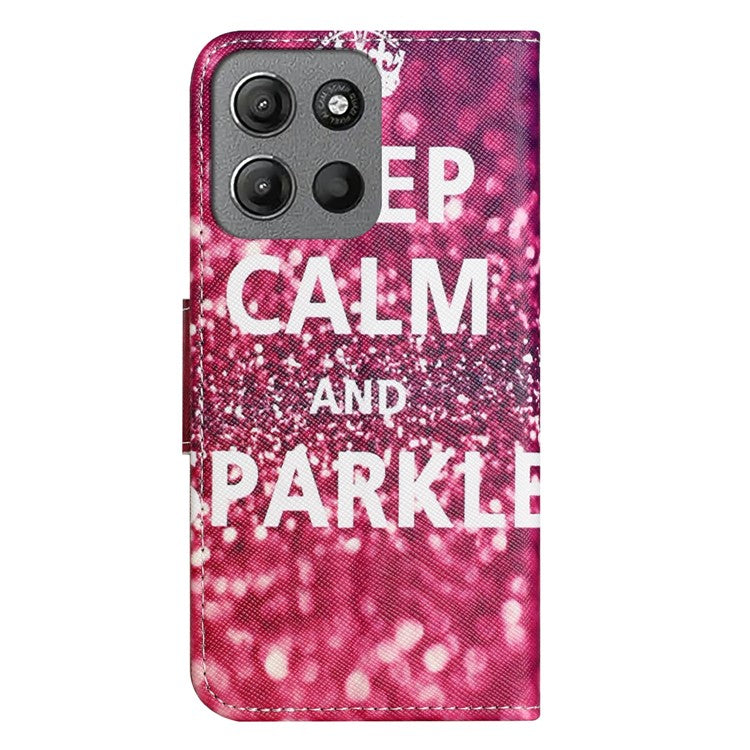 For Motorola Moto G15 4G / G15 Power 4G Case Pattern Printing Cross Texture Phone Leather Cover - Keep Calm and Sparkle