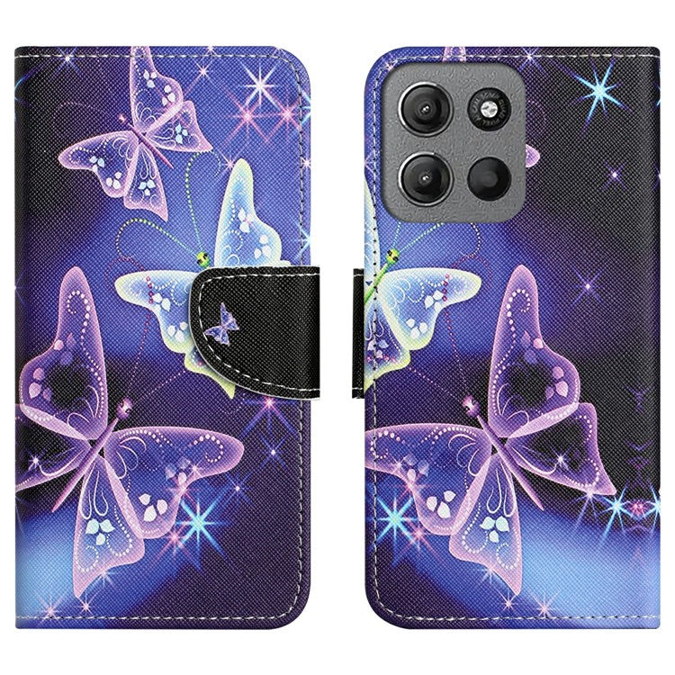 For Motorola Moto G15 4G / G15 Power 4G Case Pattern Printing Cross Texture Phone Leather Cover - Sparkling Butterfly