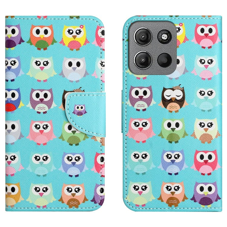 For Motorola Moto G15 4G / G15 Power 4G Case Pattern Printing Cross Texture Phone Leather Cover - Owls