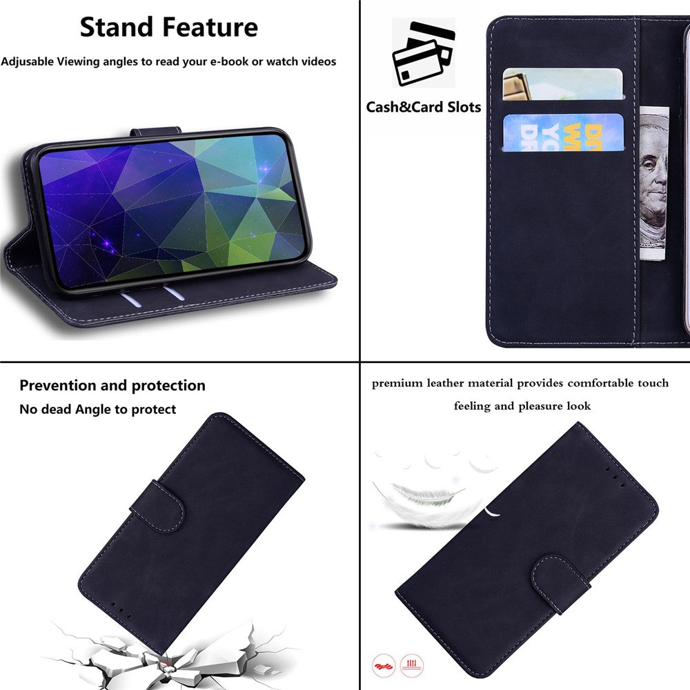 For Samsung Galaxy M13 4G Shockproof Wallet Mobile Phone Case PU Leather Magnetic Drop Protection Stand Phone Cover - Black