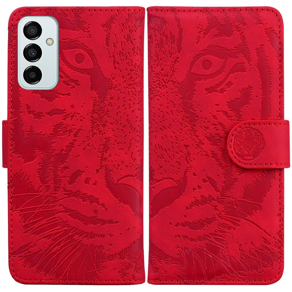Tiger Pattern Imprinted Cover for Samsung Galaxy M13 4G, PU Leather Drop-proof Phone Stand Case Protective Shell with Wallet - Red