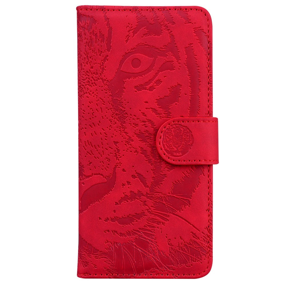 Tiger Pattern Imprinted Cover for Samsung Galaxy M13 4G, PU Leather Drop-proof Phone Stand Case Protective Shell with Wallet - Red