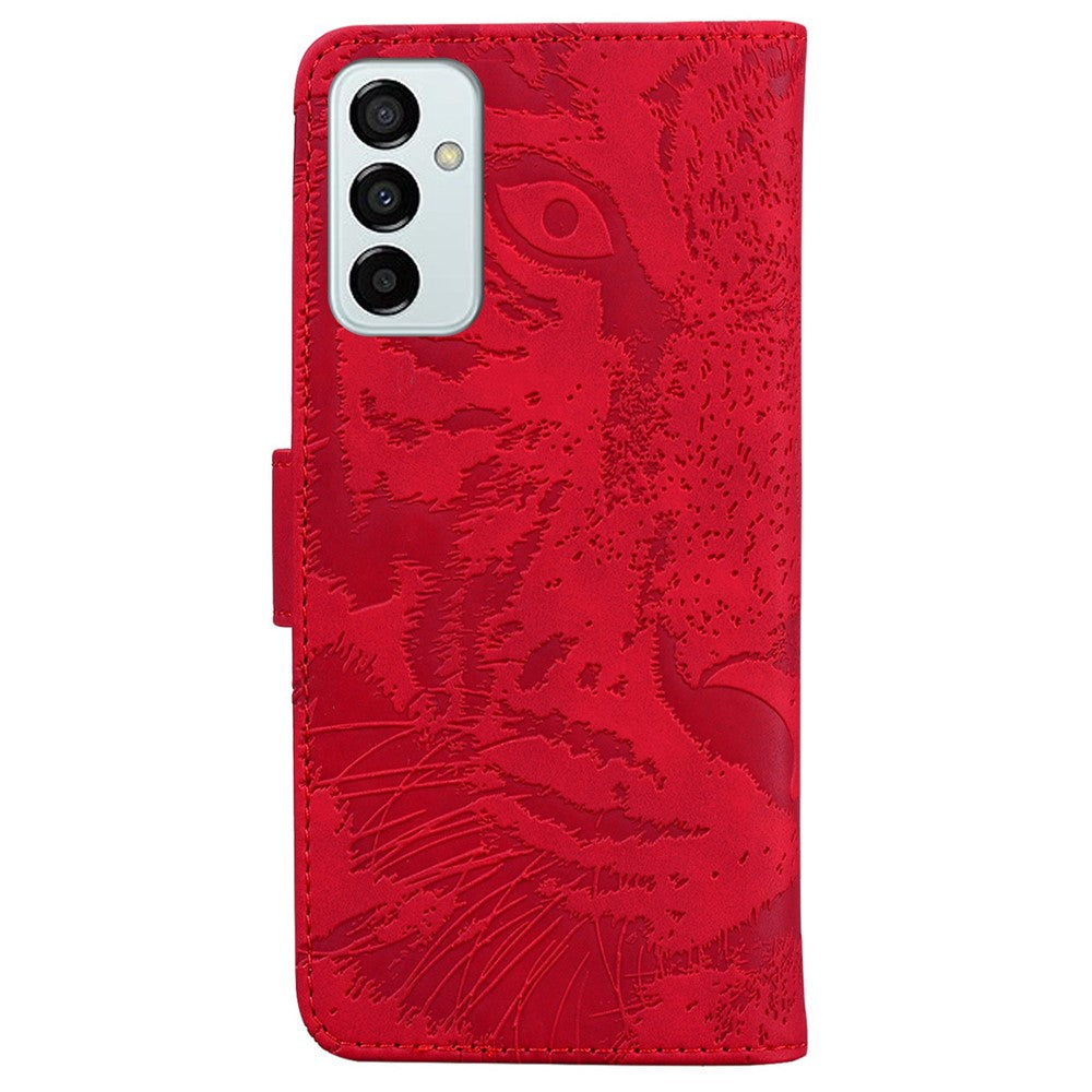 Tiger Pattern Imprinted Cover for Samsung Galaxy M13 4G, PU Leather Drop-proof Phone Stand Case Protective Shell with Wallet - Red