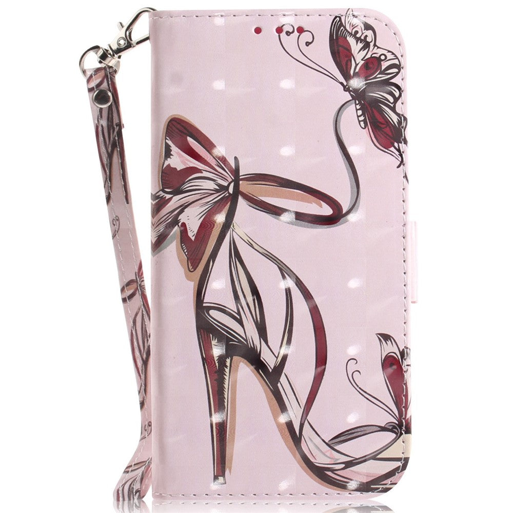 For Samsung Galaxy M13 4G PU Leather Phone Foldable Stand Wallet Case 3D Pattern Printing Protective Cover with Strap - Butterfly High Heels