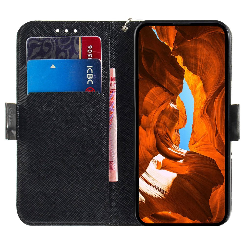 For Samsung Galaxy M13 4G PU Leather Phone Foldable Stand Wallet Case 3D Pattern Printing Protective Cover with Strap - Embracing Cat