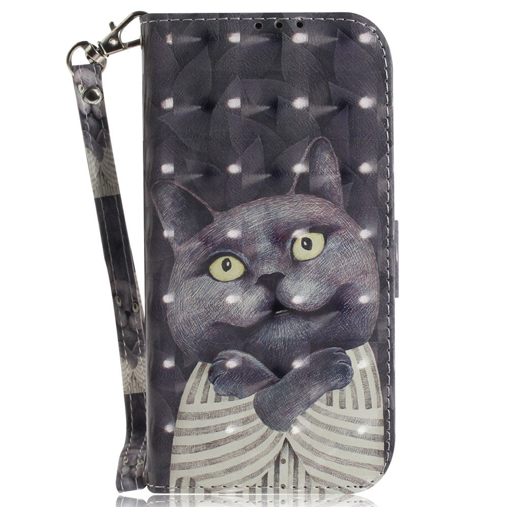 For Samsung Galaxy M13 4G PU Leather Phone Foldable Stand Wallet Case 3D Pattern Printing Protective Cover with Strap - Embracing Cat