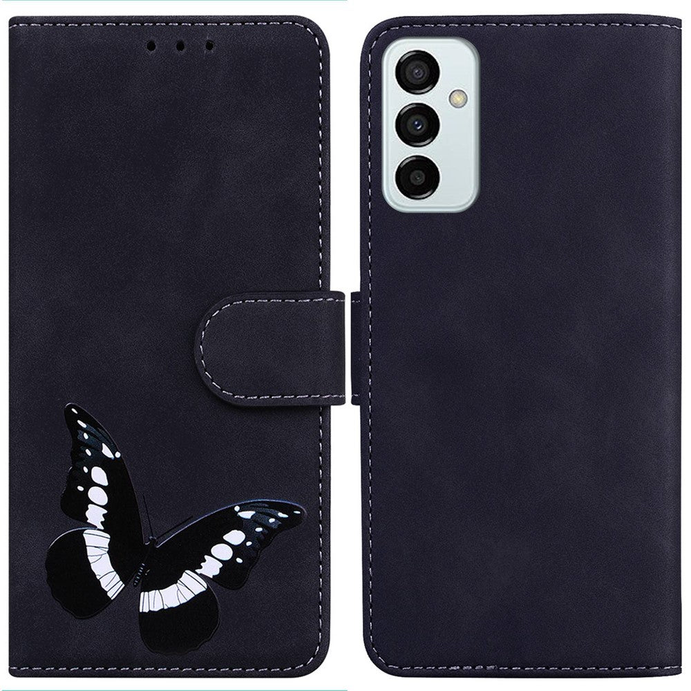 For Samsung Galaxy M13 4G Butterfly Pattern Printing PU Leather Magnetic Clasp Case Skin-touch Full Protection Cover with Wallet Stand - Black