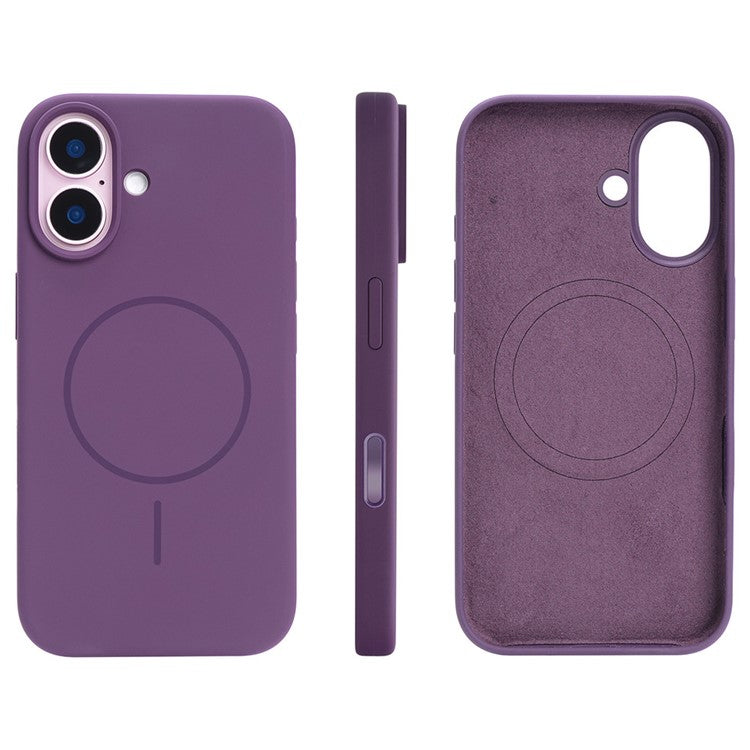 For iPhone 16 Case Compatible with MagSafe Liquid Silicone Phone Back Cover with Camera Button - Dark Purple
