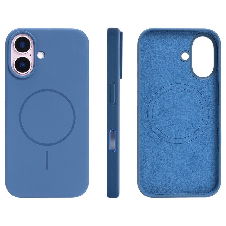 For iPhone 16 Case Compatible with MagSafe Liquid Silicone Phone Back Cover with Camera Button - Dark Blue