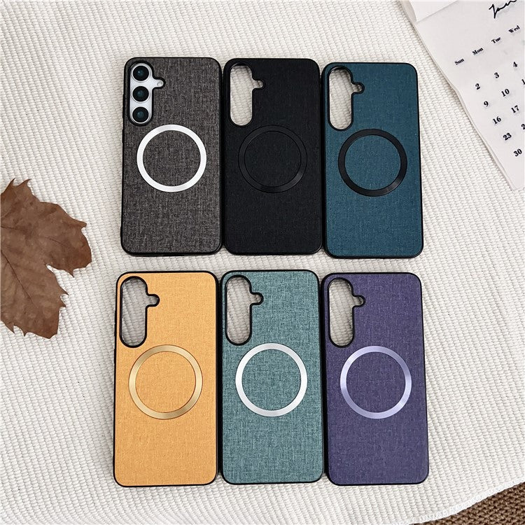 For Samsung Galaxy S25 Case Drop-Proof TPU + Cloth Back Phone Cover Compatible with MagSafe - Dark Green