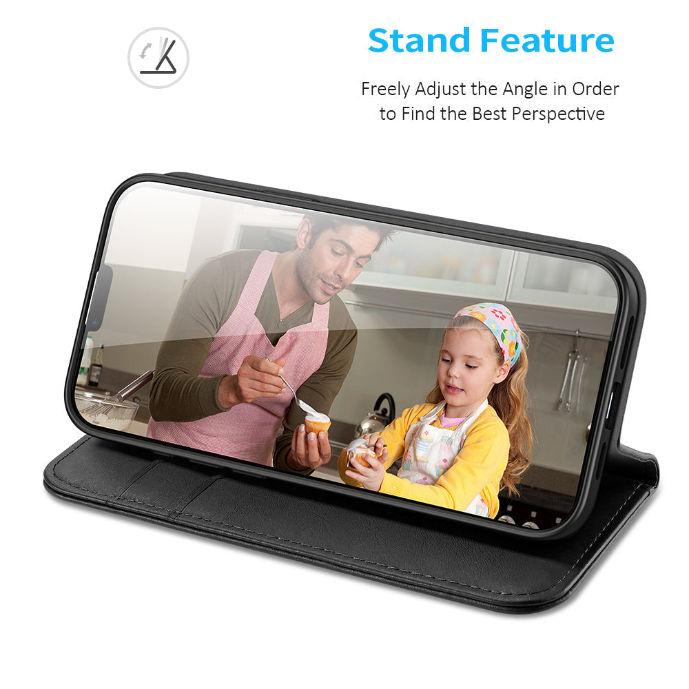 For iPhone 16e Case DUX DUCIS Hivo Series Cowhide Leather RFID Blocking Wallet Stand Flip Phone Cover - Black