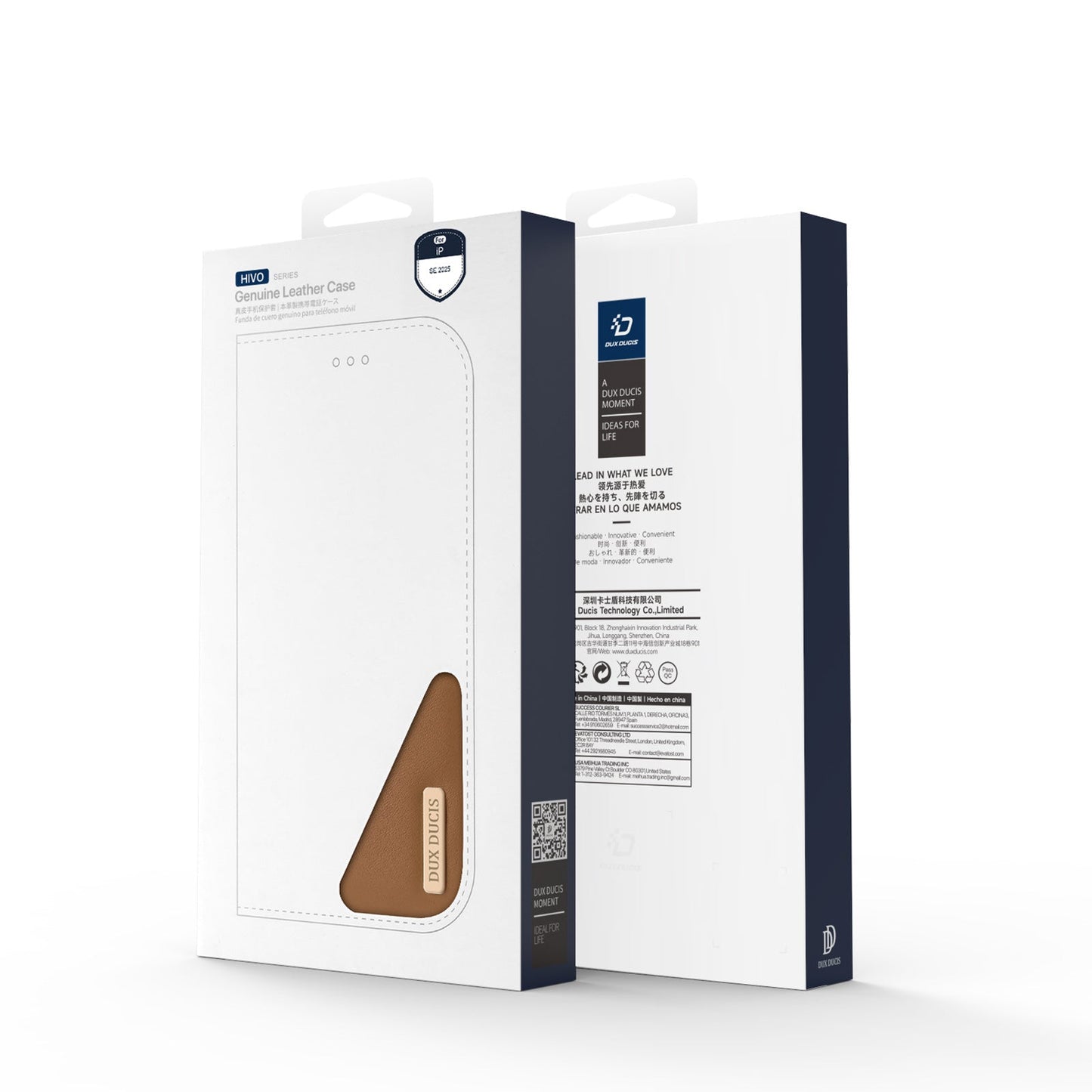 For iPhone SE (2025) Case DUX DUCIS Hivo Series Cowhide Leather RFID Blocking Wallet Stand Flip Phone Cover - Brown