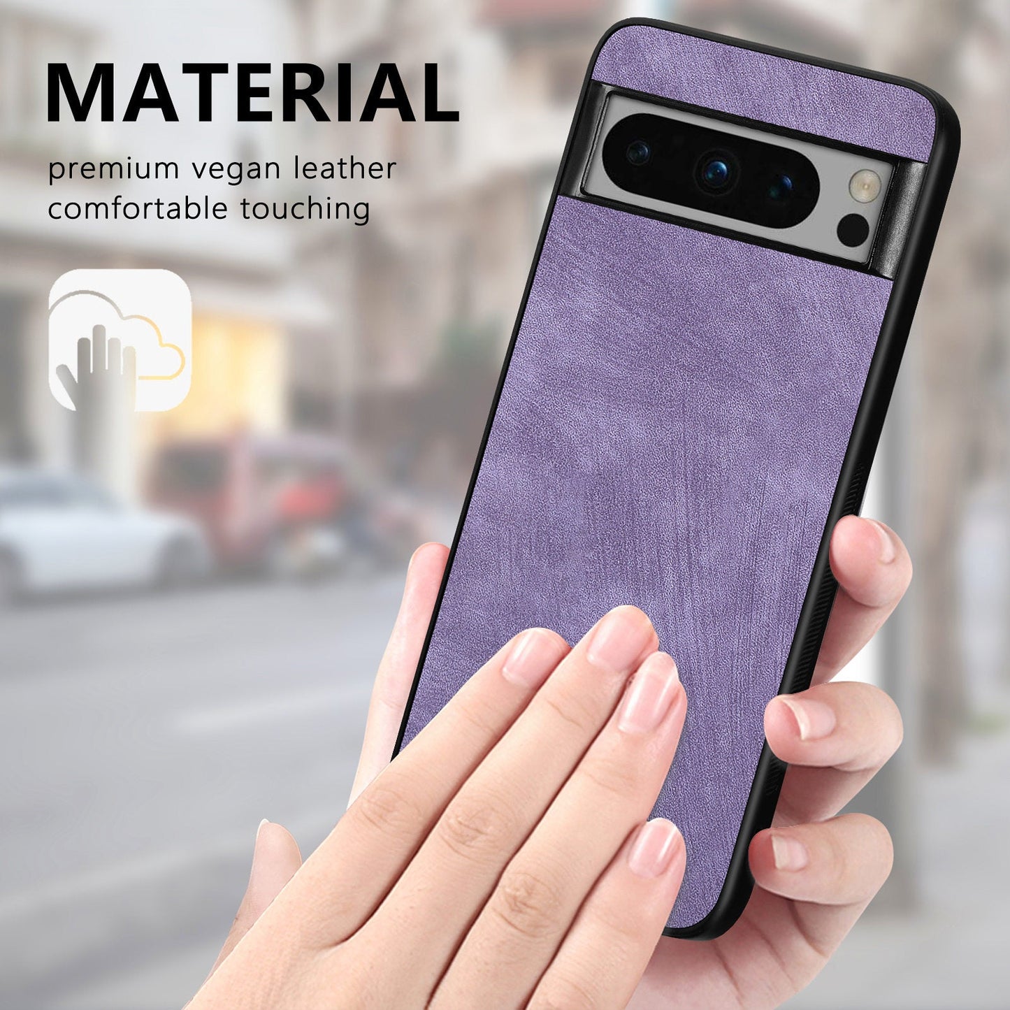 For Google Pixel 8 Pro Case Shockproof Slim Retro Leather Phone Back Cover - Purple