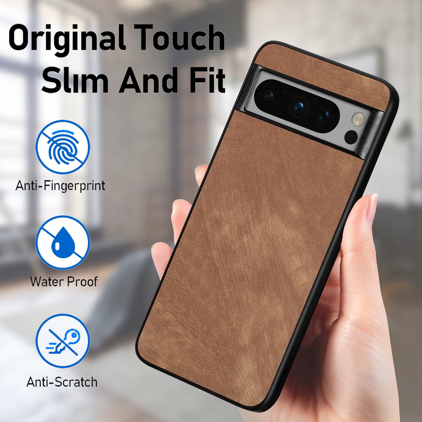 For Google Pixel 8 Pro Case Shockproof Slim Retro Leather Phone Back Cover - Brown