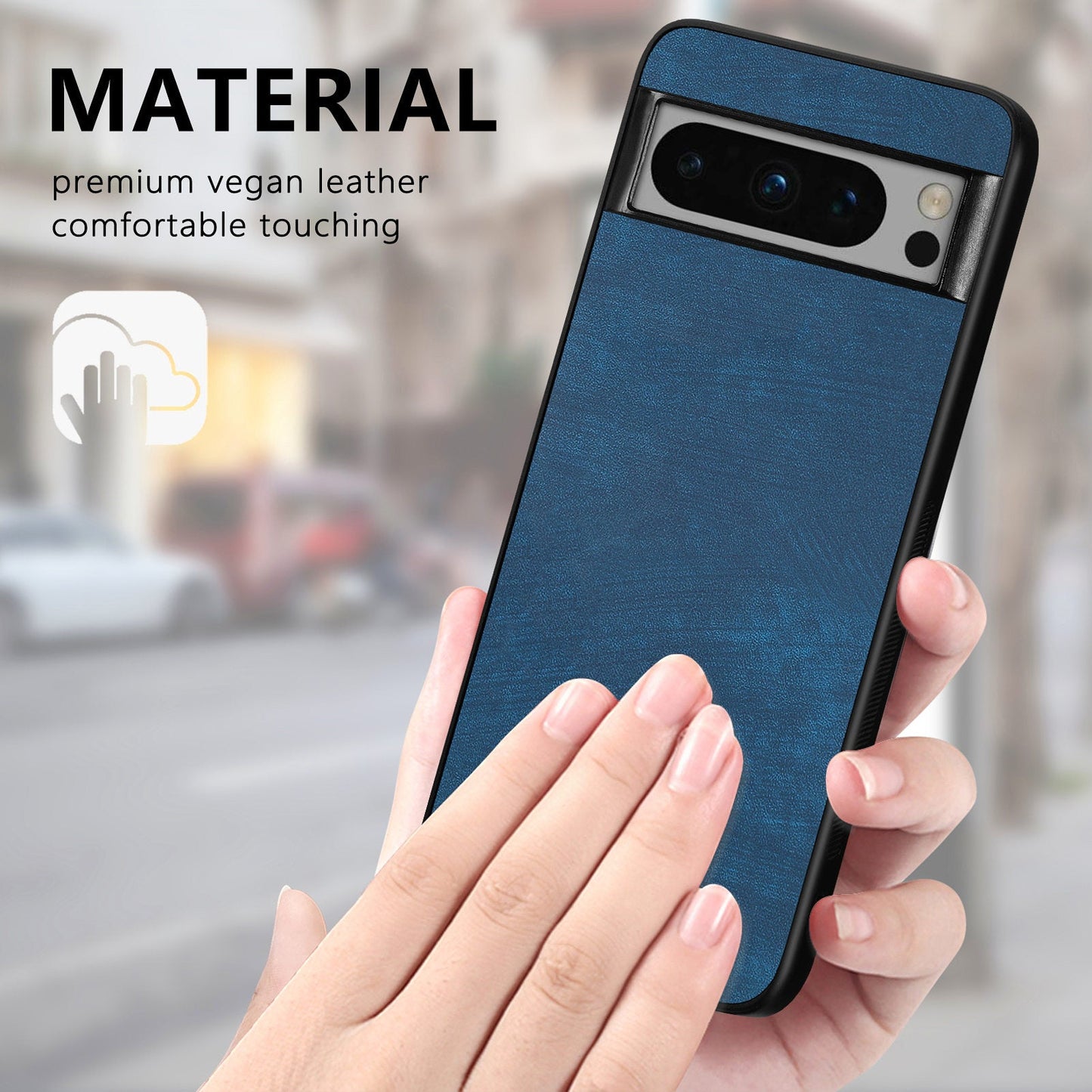 For Google Pixel 8 Pro Case Shockproof Slim Retro Leather Phone Back Cover - Blue