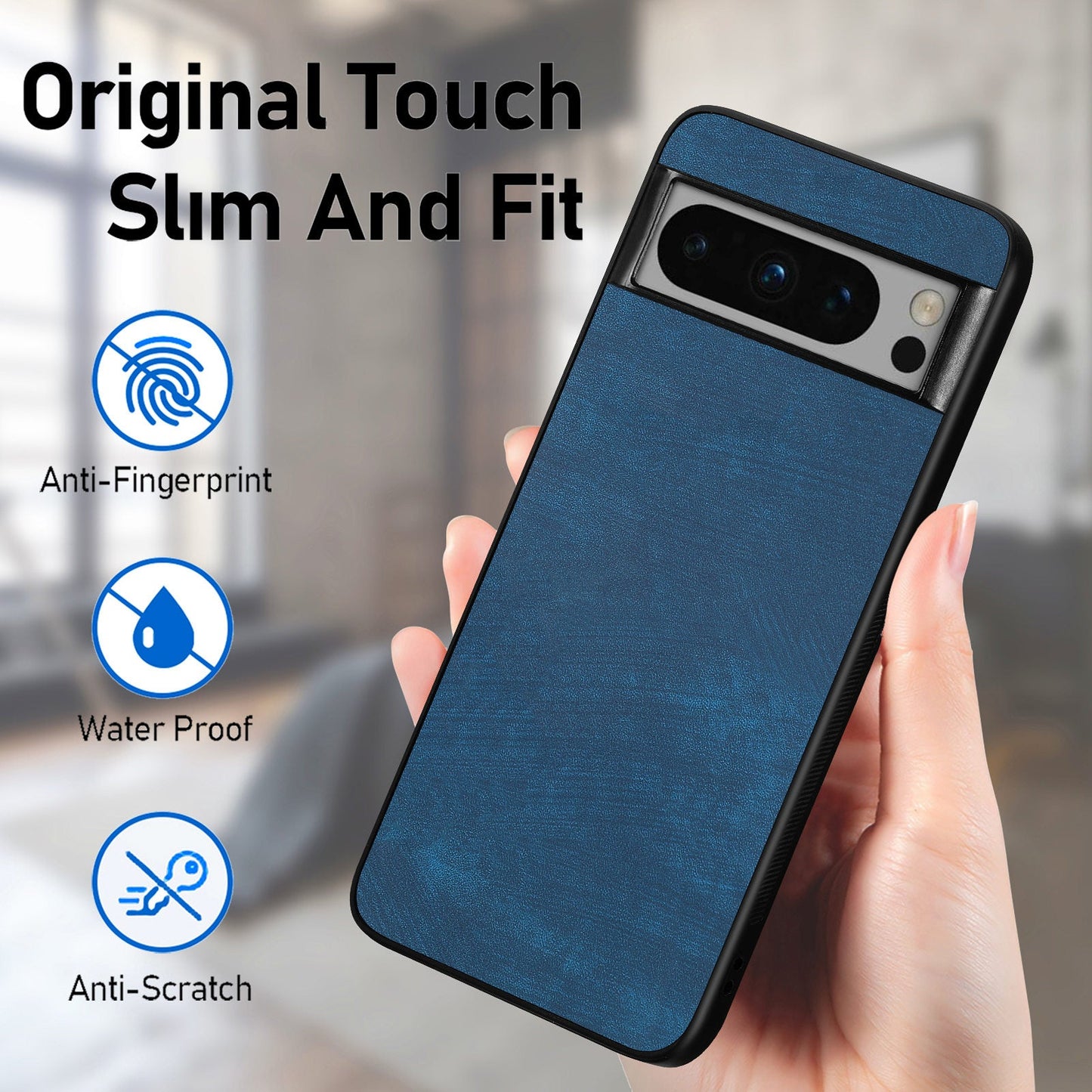 For Google Pixel 8 Pro Case Shockproof Slim Retro Leather Phone Back Cover - Blue