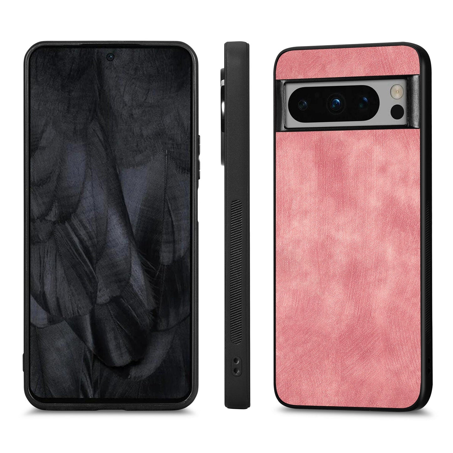 For Google Pixel 8 Pro Case Shockproof Slim Retro Leather Phone Back Cover - Pink