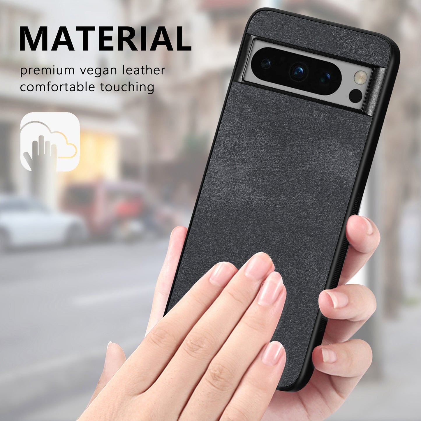 For Google Pixel 8 Pro Case Shockproof Slim Retro Leather Phone Back Cover - Black