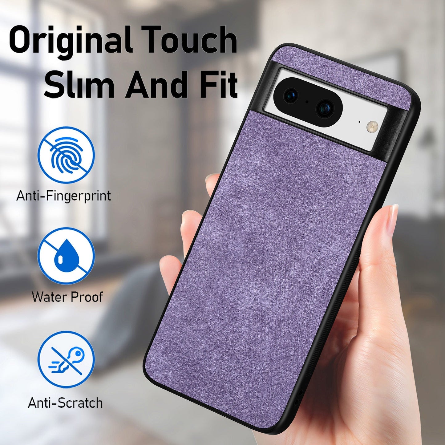For Google Pixel 8 Case Shockproof Slim Retro Leather Phone Back Cover - Purple